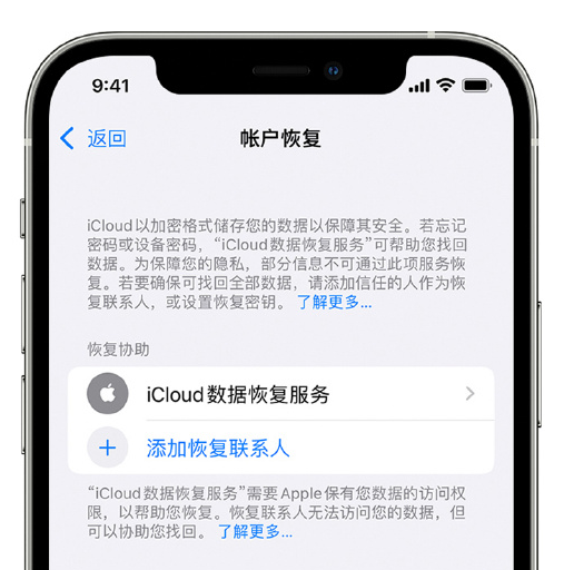 大渡口苹果手机维修分享在 iPhone 上设置帐户恢复联系人的方法 