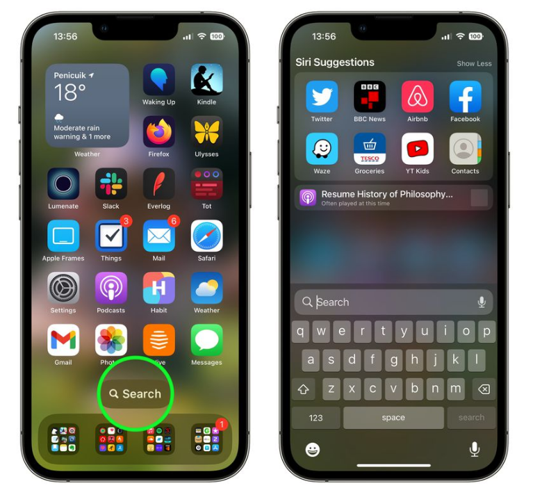 大渡口苹果手机维修分享升级到 iOS 16 后，如何删除主屏幕上的搜索按钮 